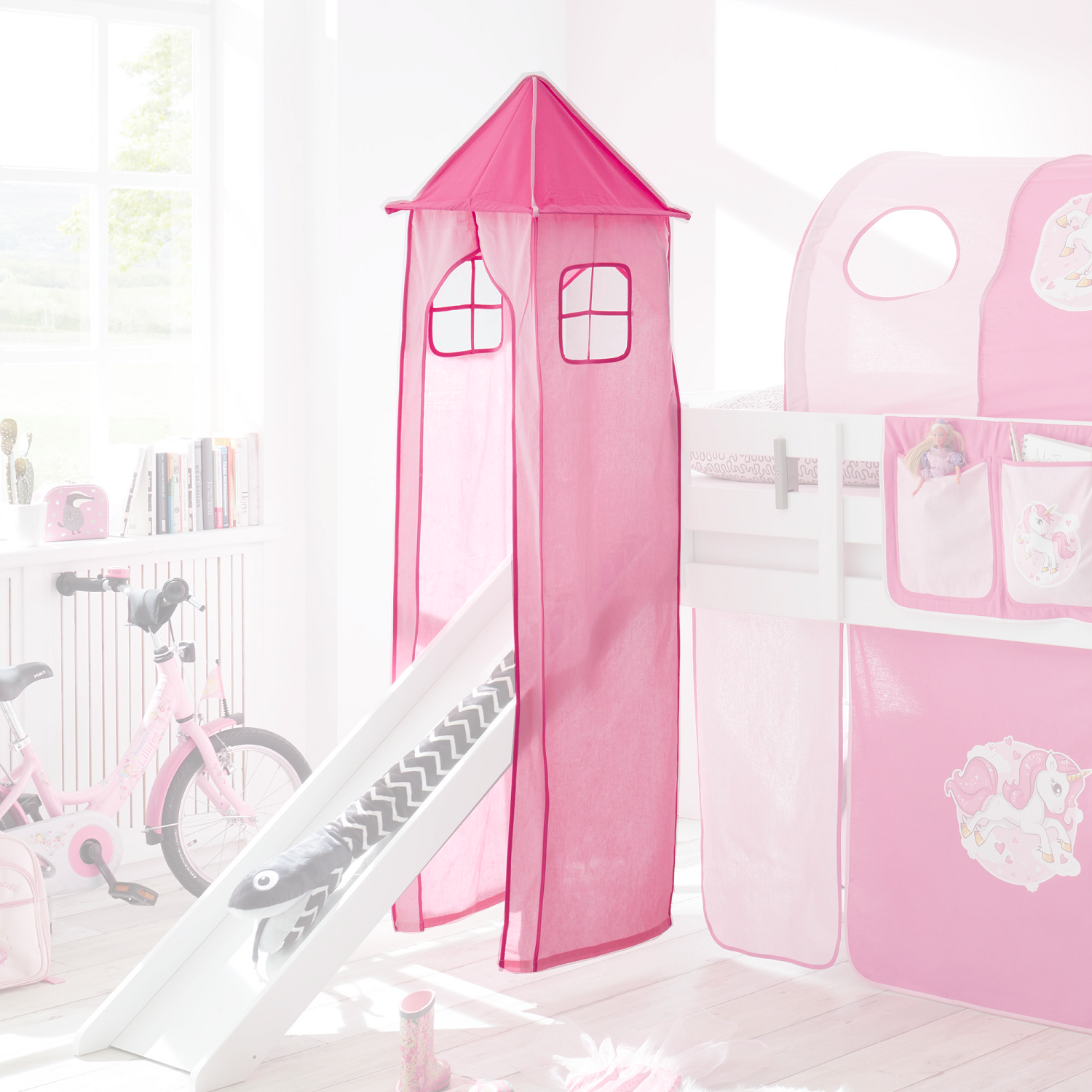 Turm Prinzessin mit Schloss inklusive Gestell in pink - rosa 100% Baumwolle und bei 30°C waschbar