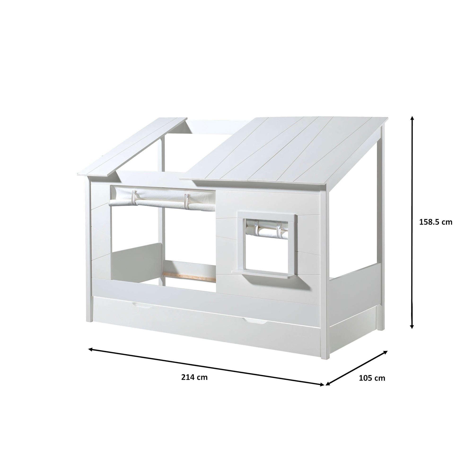 Hausbett Haven Vipack inkl Dachüberbau + Bettschublade Baumhausoptik hochwertiges MDF Holz 90*200 cm