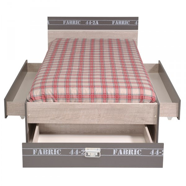 Jugendzimmer Fabric 12 Parisot 5-tlg grau Bett mit 3 Bettschubkästen + Nachtkommode + Kleiderschrank + Schreibtisch