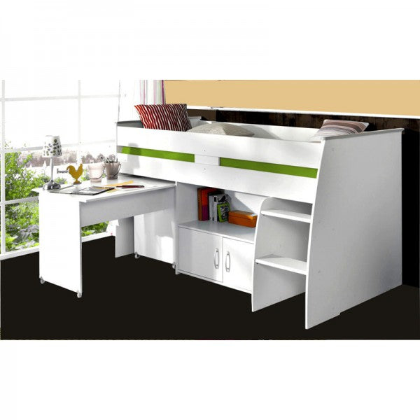Hochbett Reverse Parisot weiß inklusive Schreibtisch + Kommode + Ablagefach + Lattenrostplatte