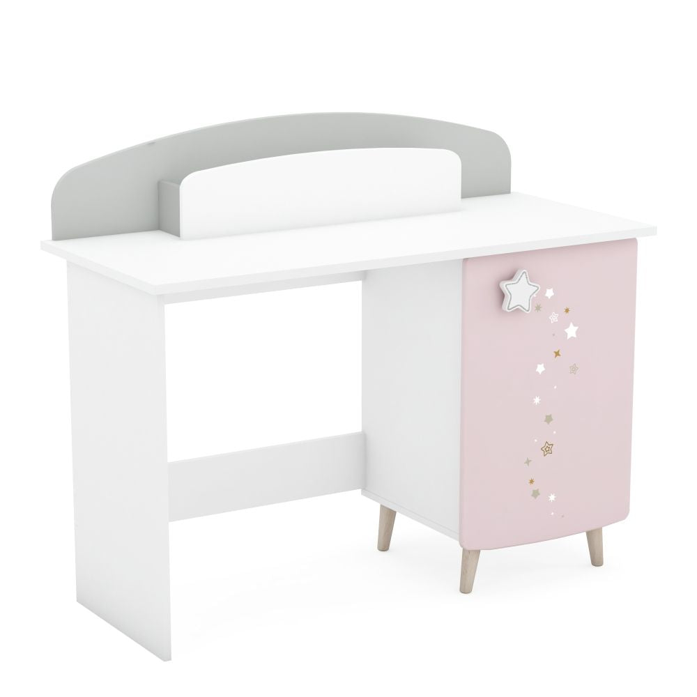 Schreibtisch Sternschnuppe 113 x 50 cm 1x Tür - dahinter 1x Einlegeboden + 1x Box rosa - weiß B-WARE