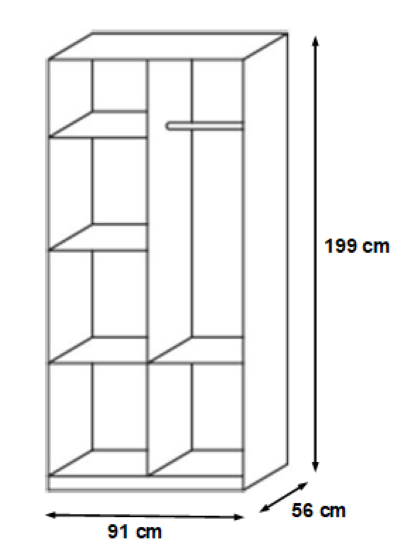 Kleiderschrank Dilan 2-trg + 4 Schubladen grau B 91 cm - H 199 cm - T 56 cm