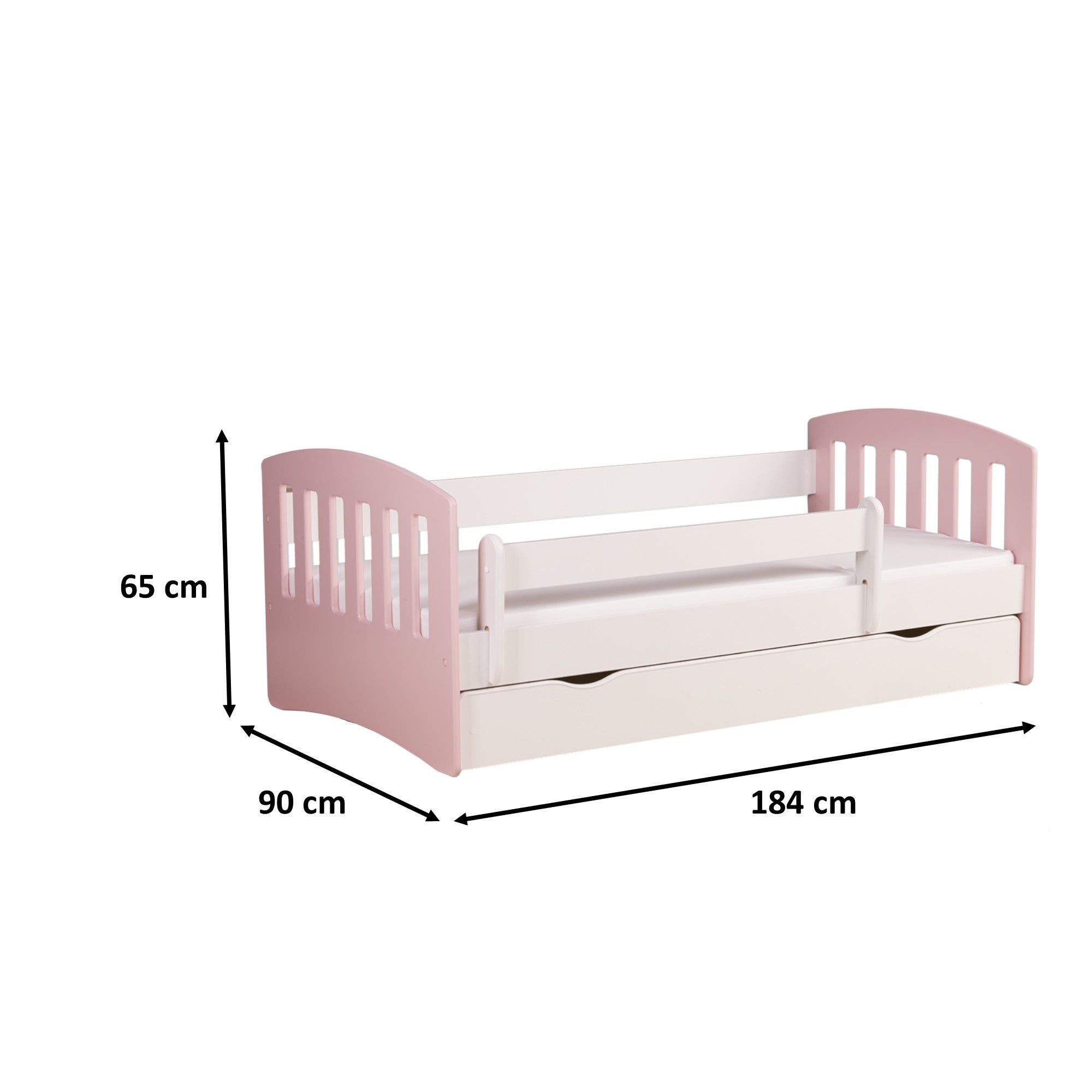 Kinderbett Robin inkl. Rollrost + Matratze + Bettschublade in rosa 80*140, 80*160 oder 80*180 cm