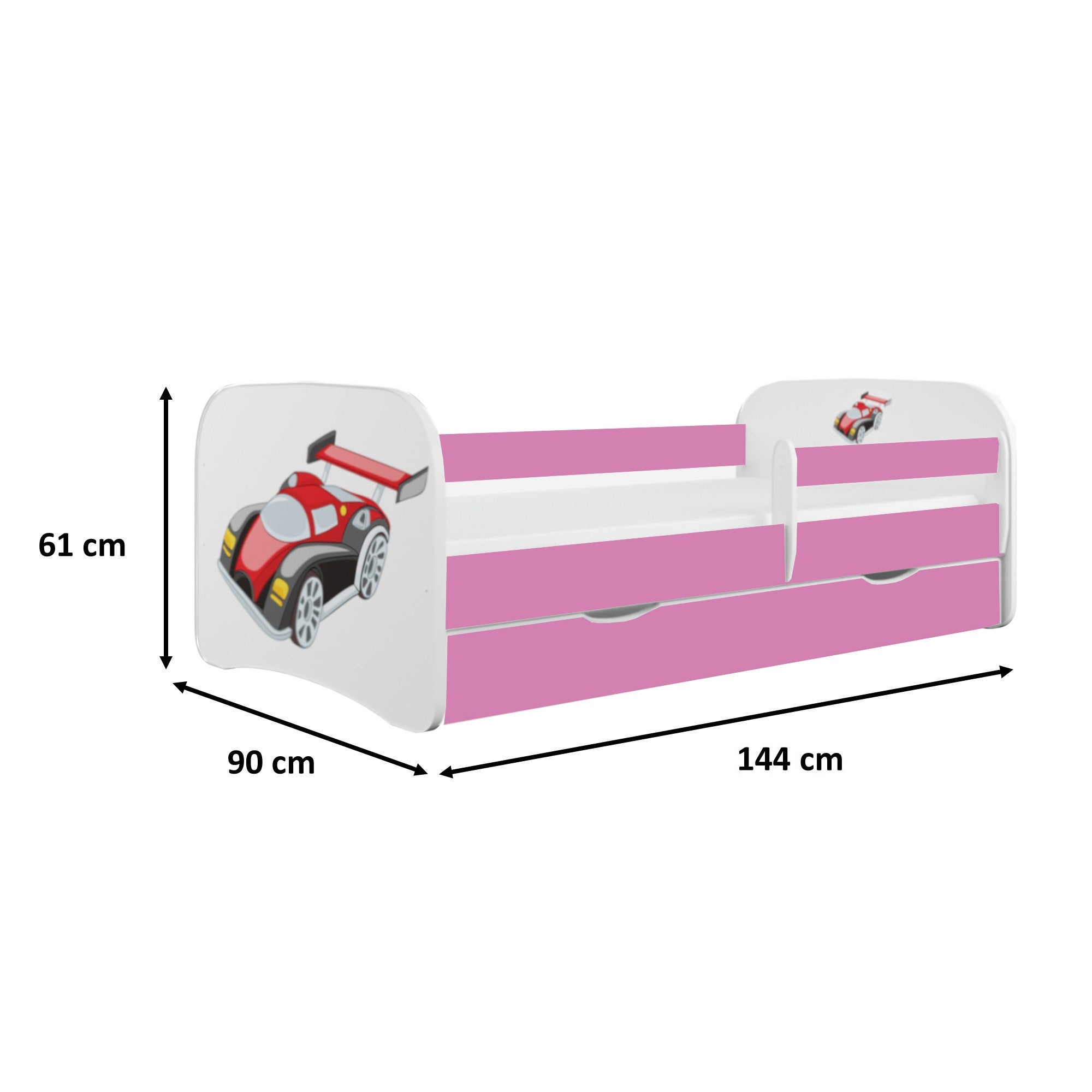 Kinderbett Jona inkl. Rollrost + Matratze + Bettschublade in weiß, blau, rosa oder grün 70*140 cm