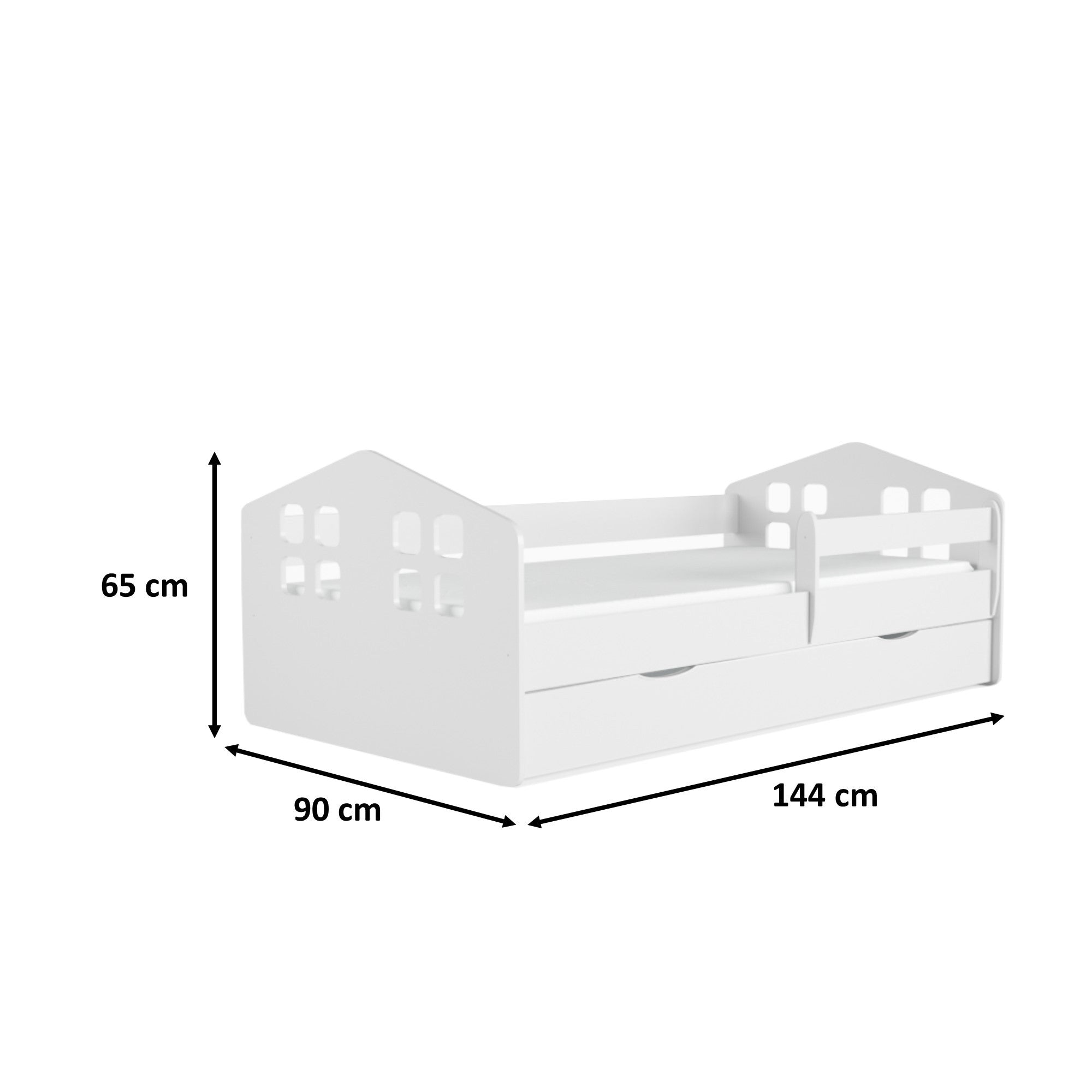 Kinderbett Mika inkl. Rollrost + Matratze + Bettschublade in weiß 80*140, 80*160 oder 80*180 cm