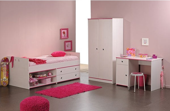 Kinderzimmer Smoozy 7 Parisot 3-tlg weiß Bett Kleiderschrank Schreibtisch Funktionsbett
