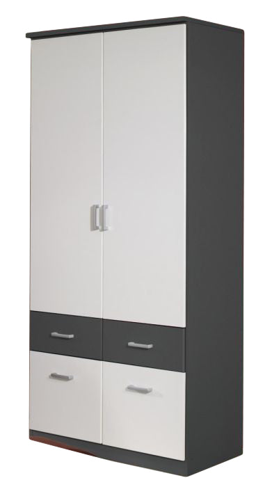 Kleiderschrank Joris  weiß-grau metallic 2 Türen  4 Schubladen  B 91 cm - H 199 cm - T 58 cm
