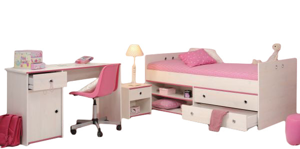 Kinderzimmer Smoozy 27 Parisot 3-tlg Bett + Nachtkommode + Schreibtisch weiß