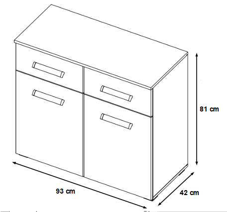 Kommode Hannah mit 2 Türen + 2 Schubladen mit Softclose-Funktion B 93 cm H 81 grau-metallic - weiß