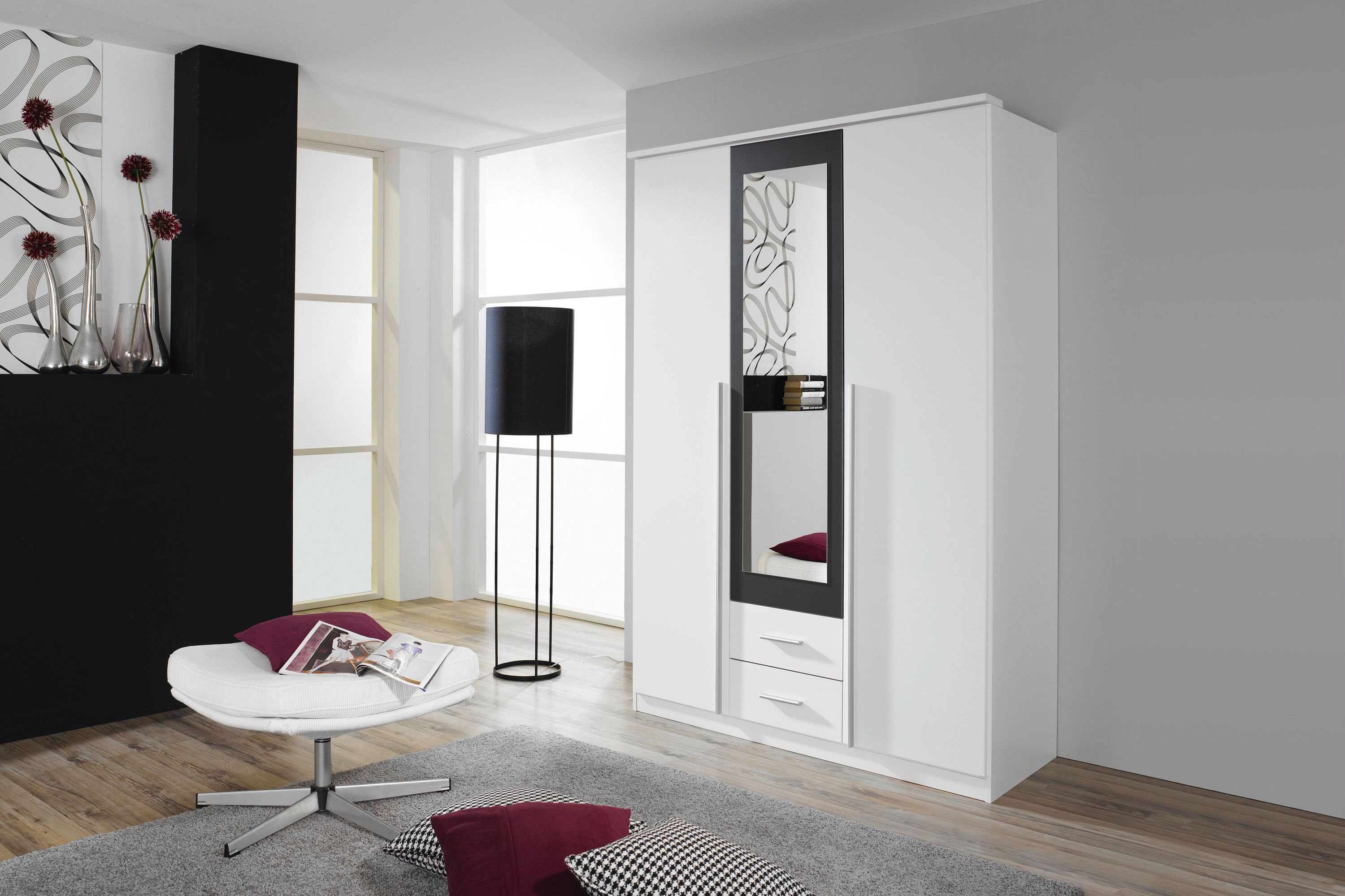 Kleiderschrank Basti mit Spiegeltür weiß - grau metallic 3 Türen B 136 cm H 199 cm