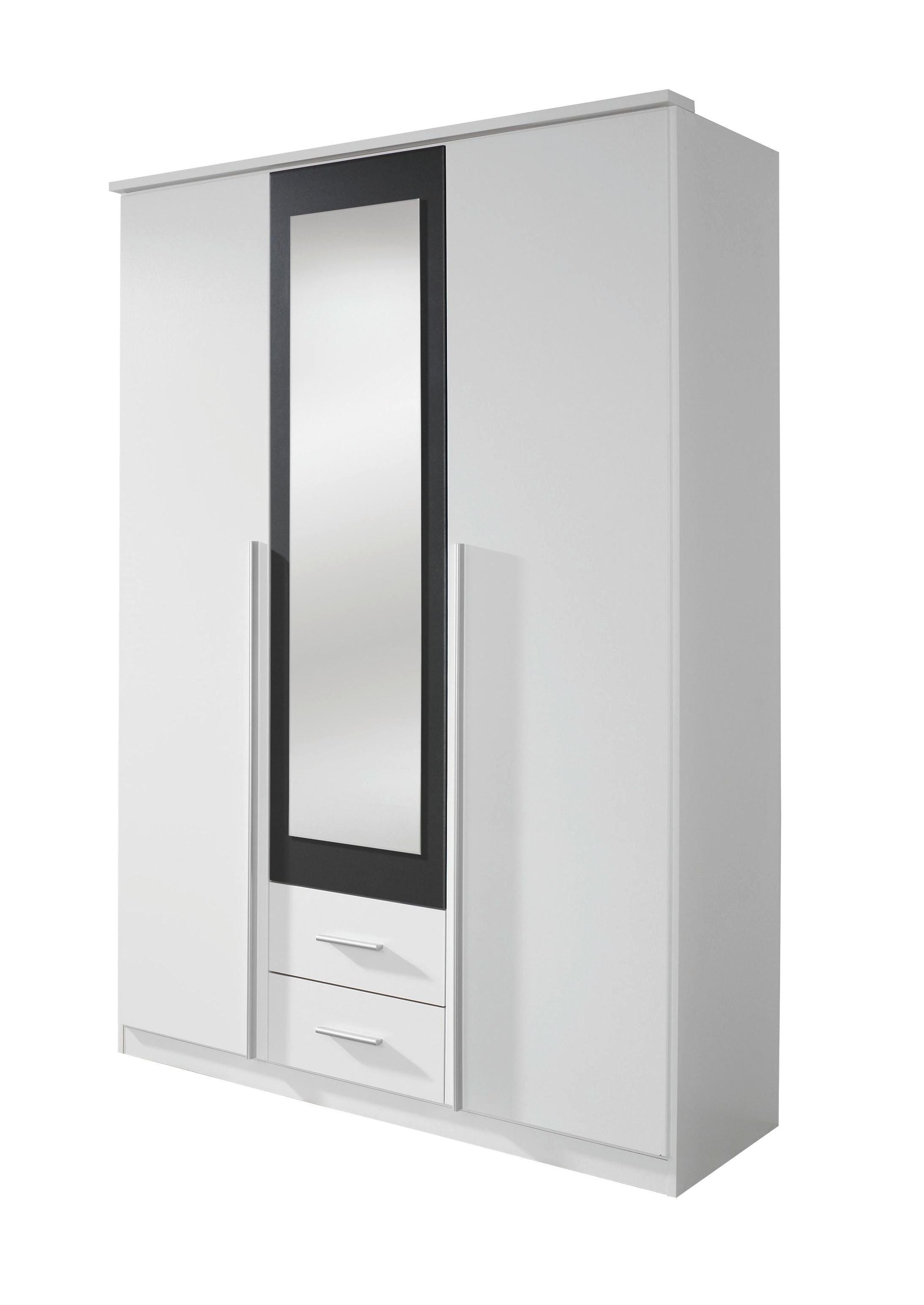 Kleiderschrank Basti mit Spiegeltür weiß - grau metallic 3 Türen B 136 cm H 199 cm