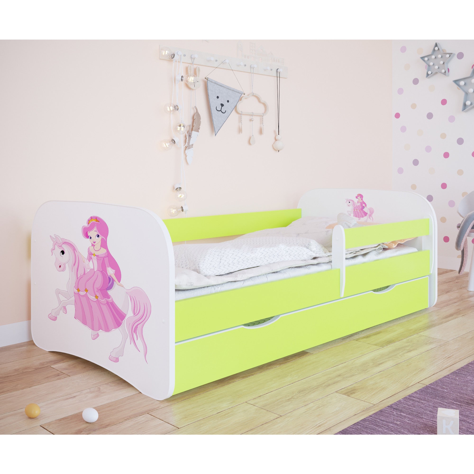 Kinderbett Jona inkl. Rollrost + Matratze + Bettschublade in weiß, blau, rosa oder grün 80*160 cm