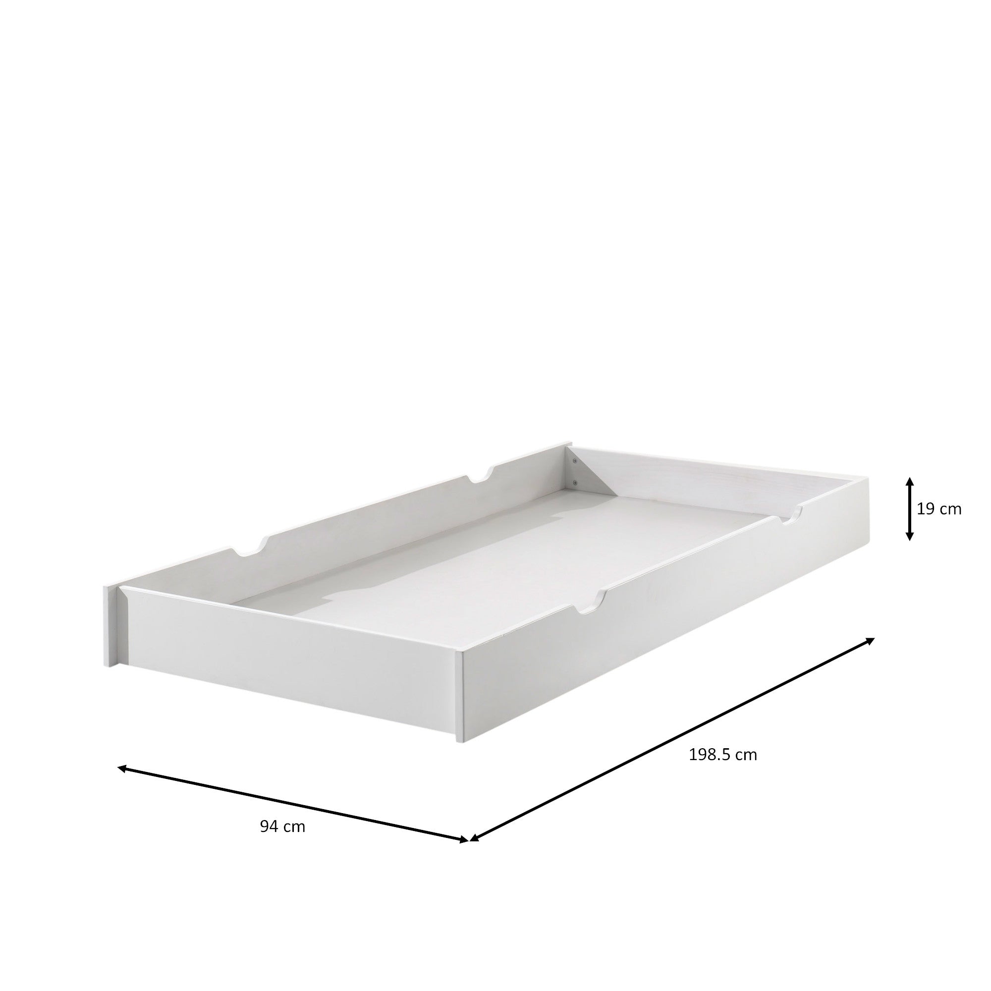 Bettschublade Akira Vipack inkl Bodenplatte + Rollenführung aus hochwertigem MDF Holz weiß 90*190 cm