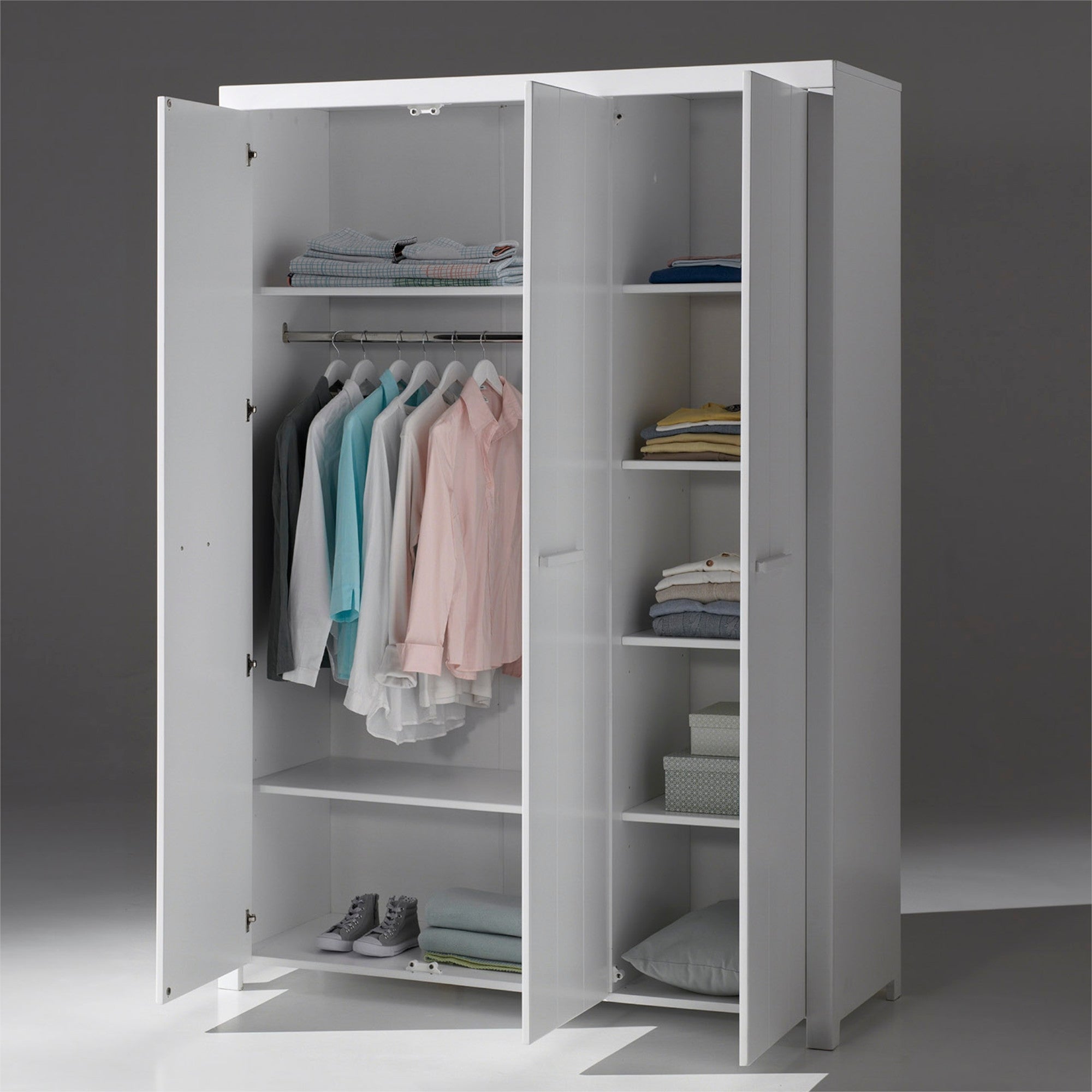 Kleiderschrank Akira Vipack 3-trg. inkl Kleiderstange + 2 Einlegeböden Landhaus Design MDF Holz weiß