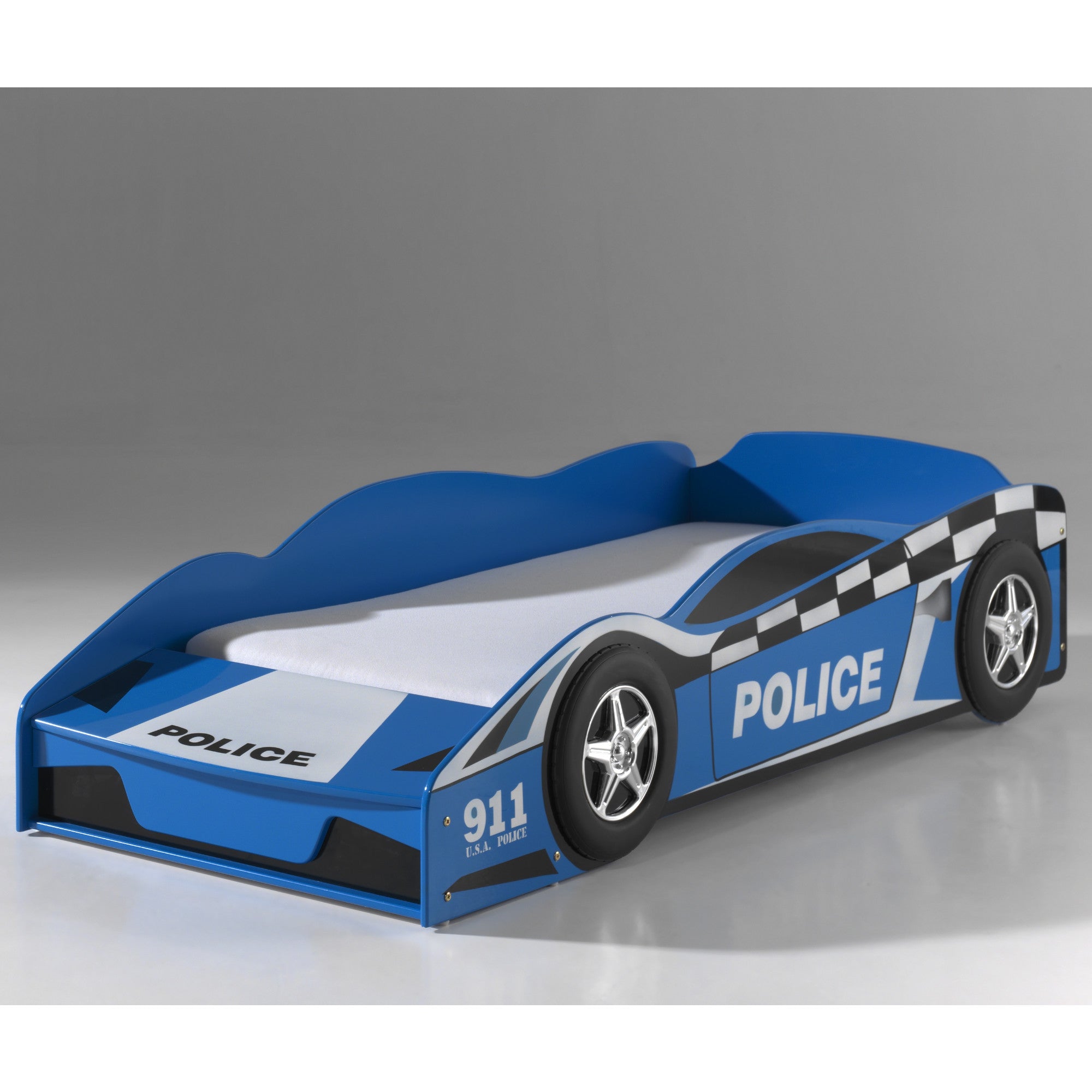 Autobett Carlos Vipack inklusive Lattenrost aus hochwertigem MDF Holz Polizei-Design blau 70*140 cm