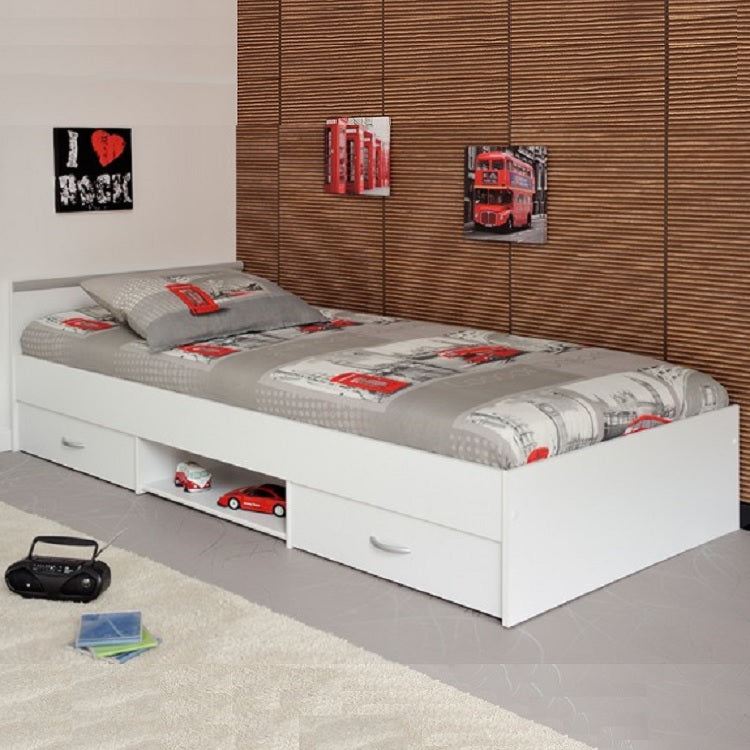 Funktionsbett Alawis Parisot inklusive 2 Bettkästen + 1 Regal Holznachbildung weiß in 90*200 cm