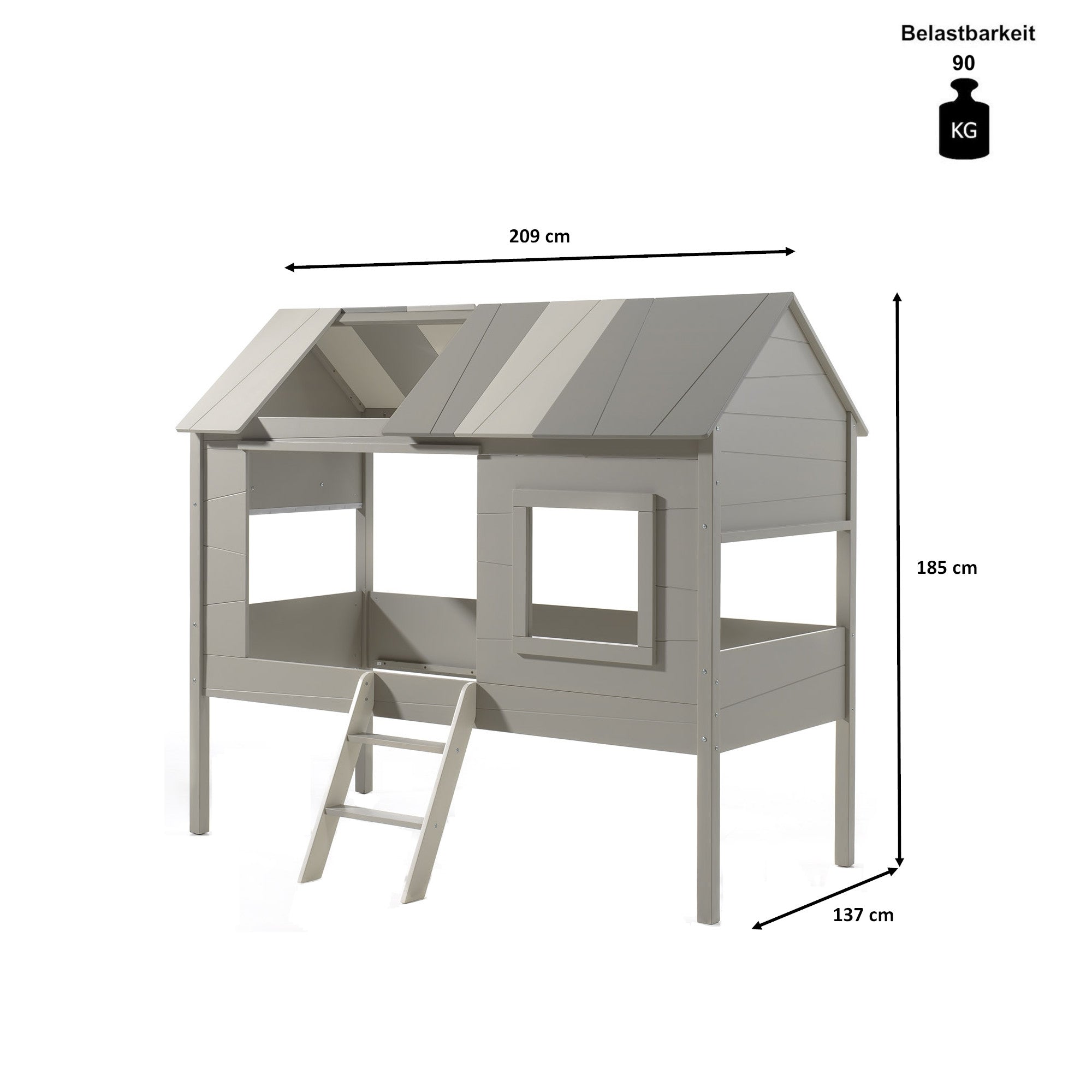 Hausbett Jelany Vipack inkl Dachüberbau + Vorhangset Baumhaus-Design hochwertiges MDF Holz 90*200 cm