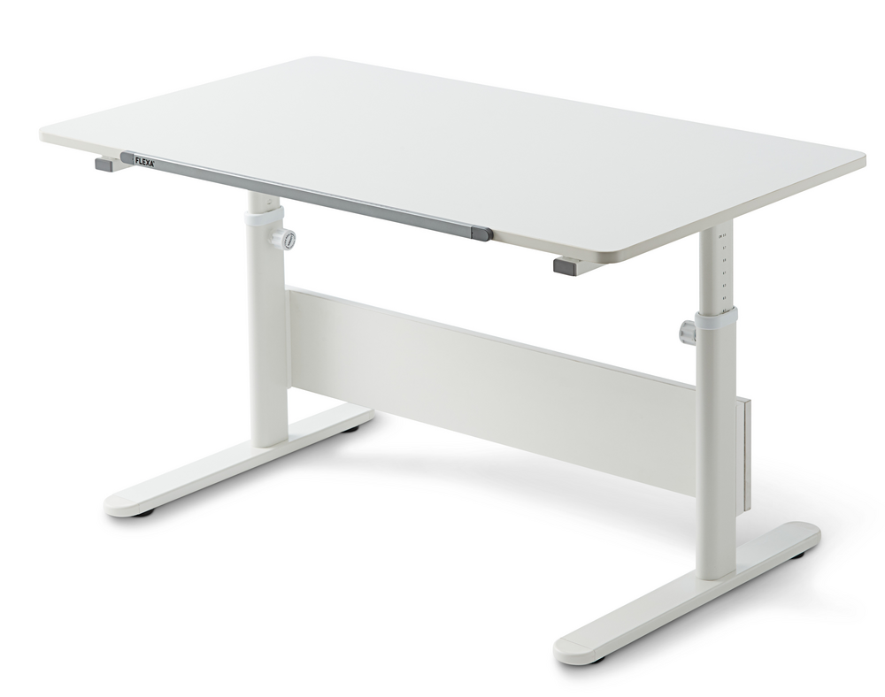 FLEXA Study EVO Schreibtisch einteilige, neigungsverstellbare Schreibtischplatte höhenverstellbare Beine mit Federsystem