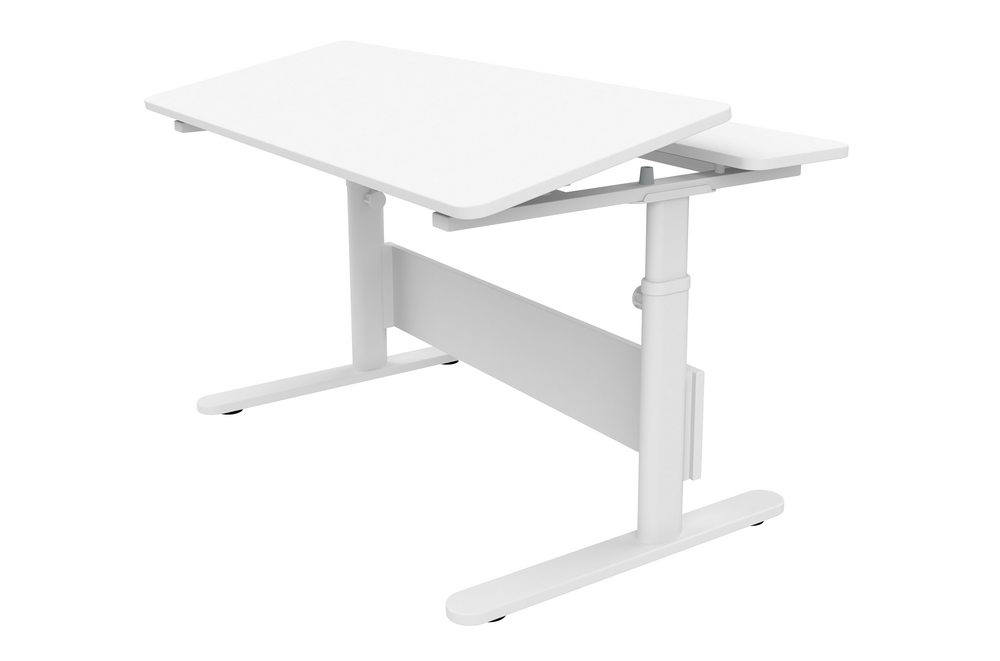 FLEXA Study EVO Schreibtisch zweiteilige, neigungsverstellbare Schreibtischplatte höhenverstellbare Beine mit Federsystem