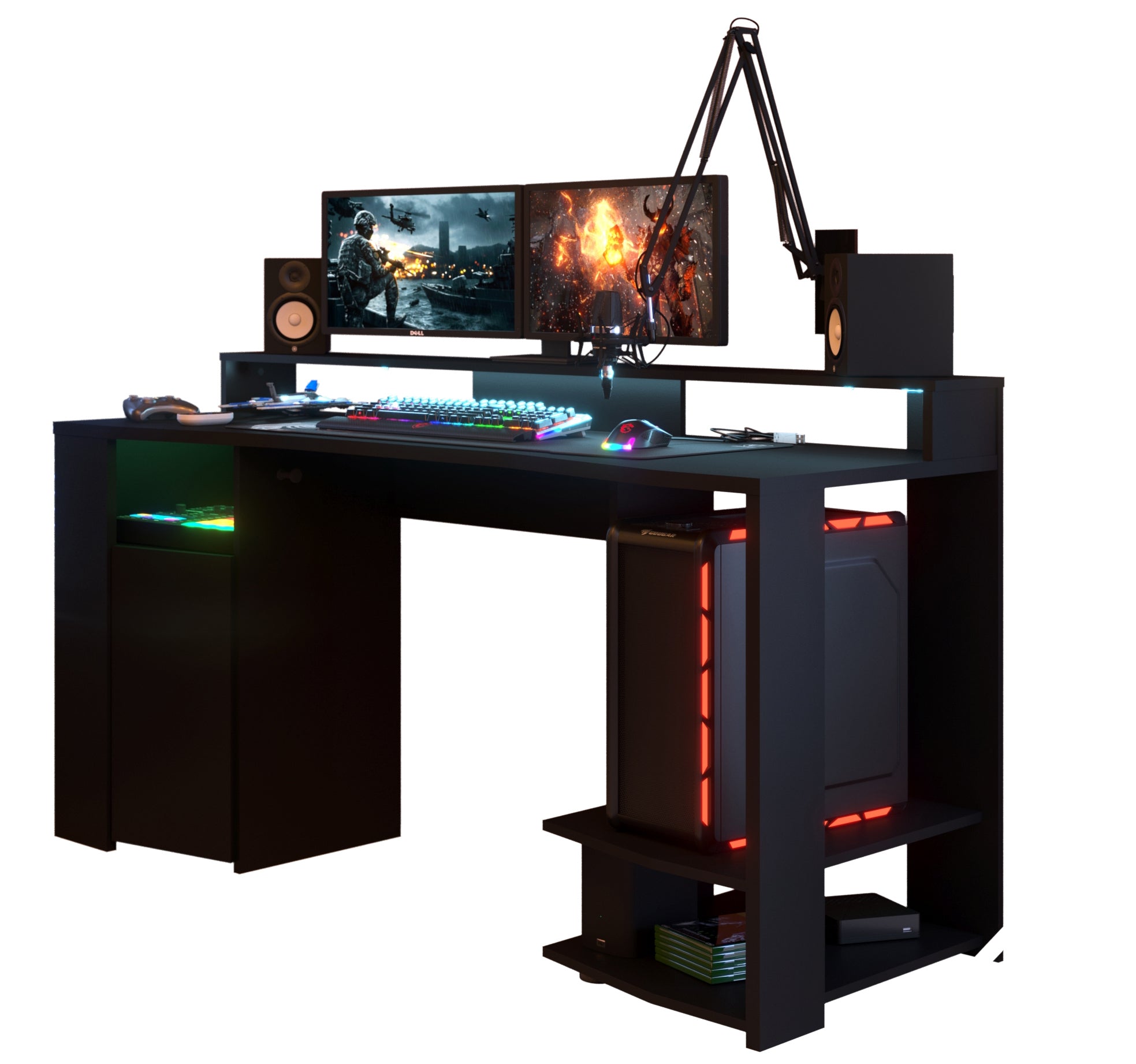 Gamer Schreibtisch Gaming Parisot 152 x 62 cm ABS-Kante LED Beleuchtung schwarz