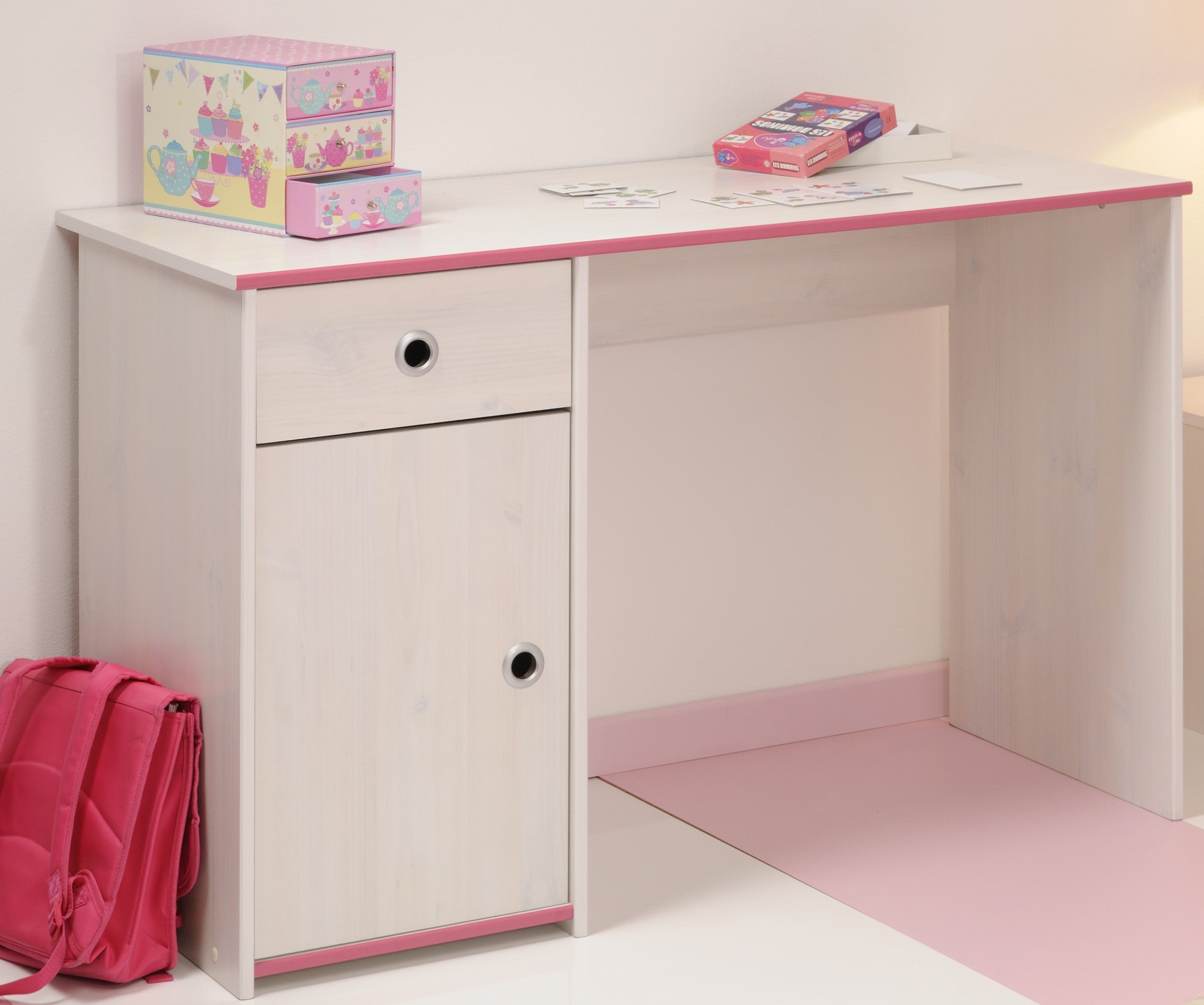 Schreibtisch Smoozy 31 Parisot 121 x 50 cm  weiß + drehbare Kanten in pink und blau